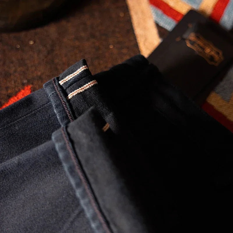 Calça Red Tornado Officer Azul-Preta Slim Reta 14oz Jeans Indigo Selvedge