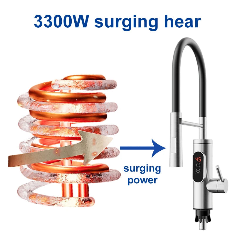 Electric Water Heater 220V Kitchen Faucet Tankless Instant Heating Water Tap Flowing Heated Mixer Digital Display For Under Sink