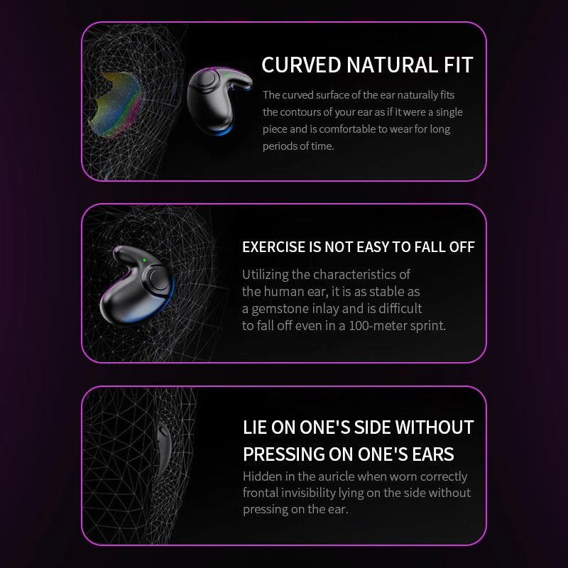 Fones de ouvido Bluetooth 5.3 sem fio à prova d'água Mini fone de ouvido com chamada indolor e cancelamento de ruído Fones de ouvido finos adequados para dormir/praticar esportes