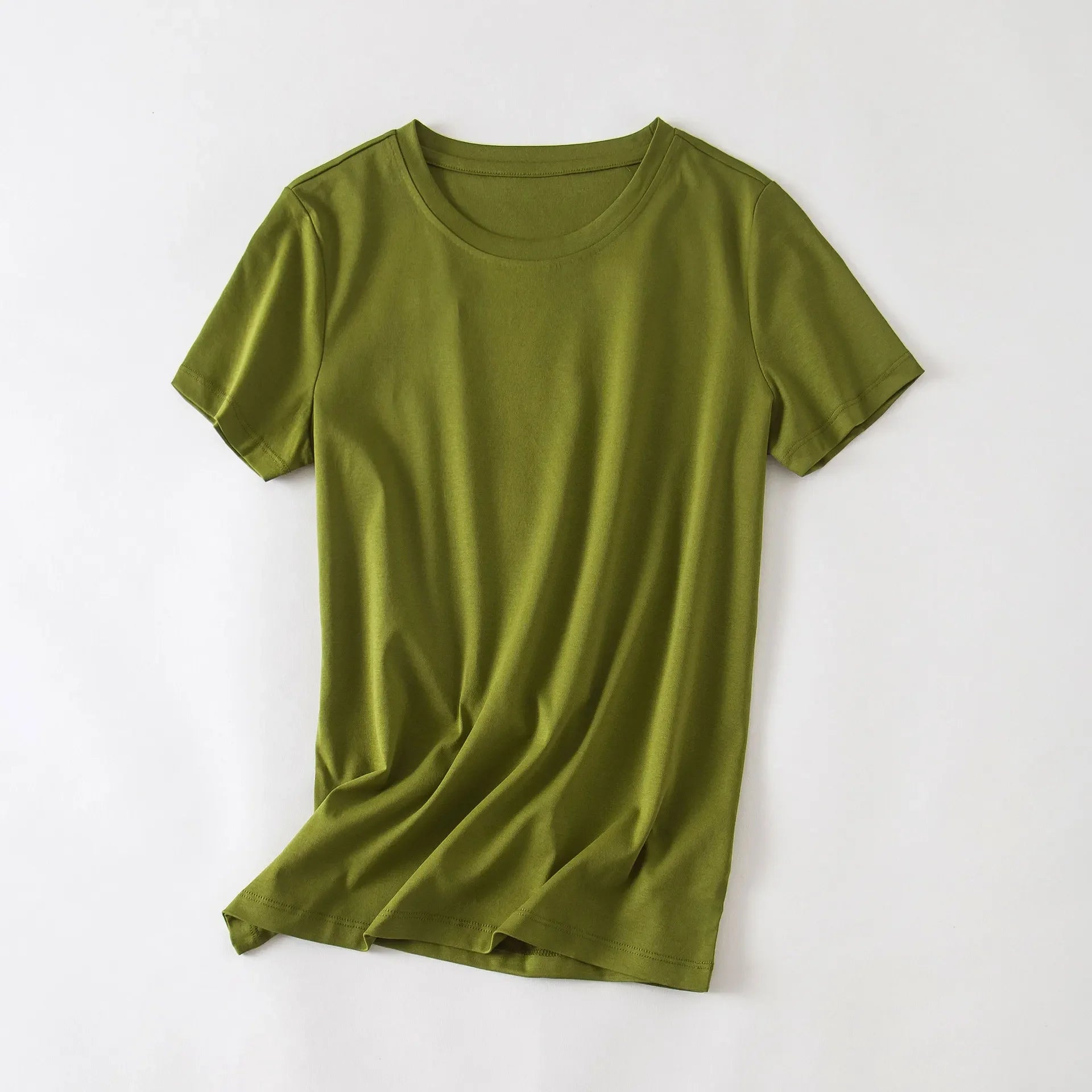 Camiseta Feminina Verão 2026 Gola V Manga Curta Algodão Casual Sólida Top Tees Solta Camisetas Básicas Camisas Femininas Tops Camisetas Femininas - verde escuro gola redonda P