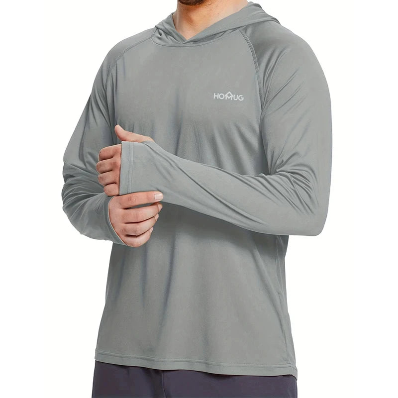 Camiseta Masculina UPF50+ Performance com Capuz Manga Longa Casual Proteção Solar Camiseta Corrida Secagem Rápida com Capuz Protetor Solar Pesca