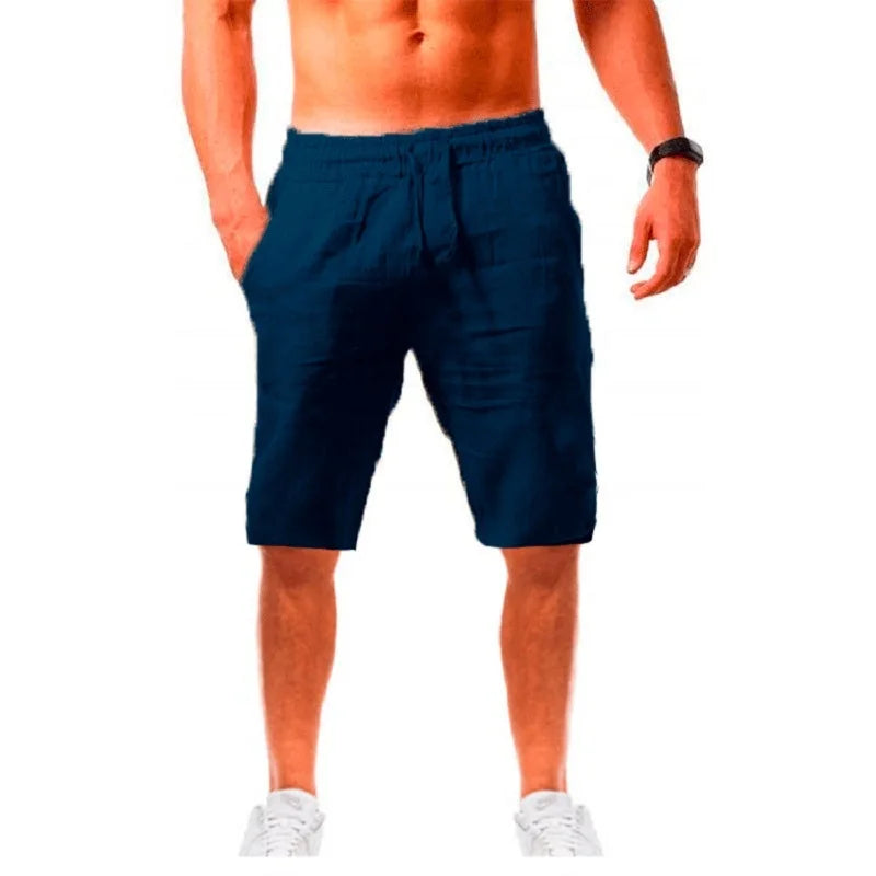 Novos Shorts Masculinos de Algodão e Linho Calças Masculinas de Verão Respiráveis ​​Cor Sólida Calças de Linho Fitness Streetwear P-3G