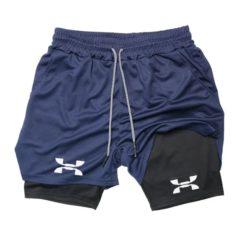Shorts de Corrida Masculino 2 em 1 Academia Secagem Rápida Treino Boxe Fitness Verão