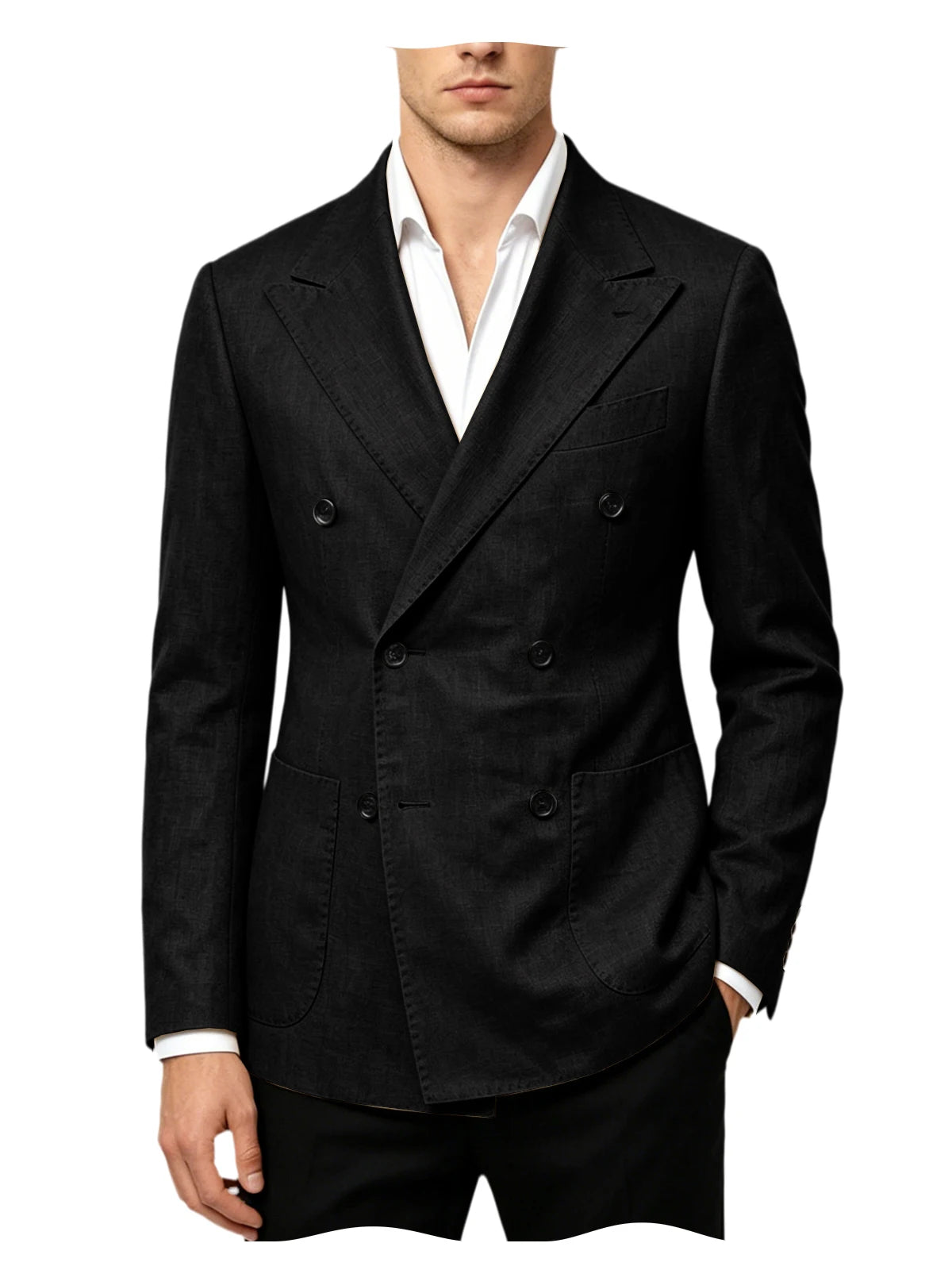 Blazer Masculino de Linho Transpassado Slim Fit Casaco de Terno Casual Negócios Jaqueta Formal para Casamento Noivo Smoking Primavera Verão