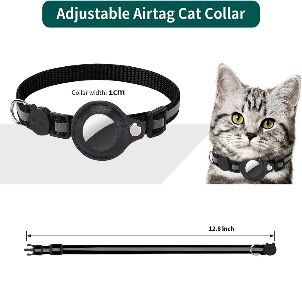 Coleira Refletiva para Gatos AirTag com Sino Fivela de Segurança Destacável Suporte para Rastreador GPS para Gatinhos Gatos Pequenos Animais de Estimação Anti-Perda