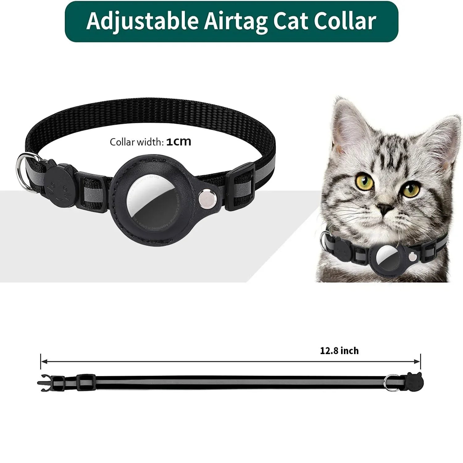 Coleira Refletiva para Gatos AirTag com Sino Fivela de Segurança Destacável Suporte para Rastreador GPS para Gatinhos Gatos Pequenos Animais de Estimação Anti-Perda