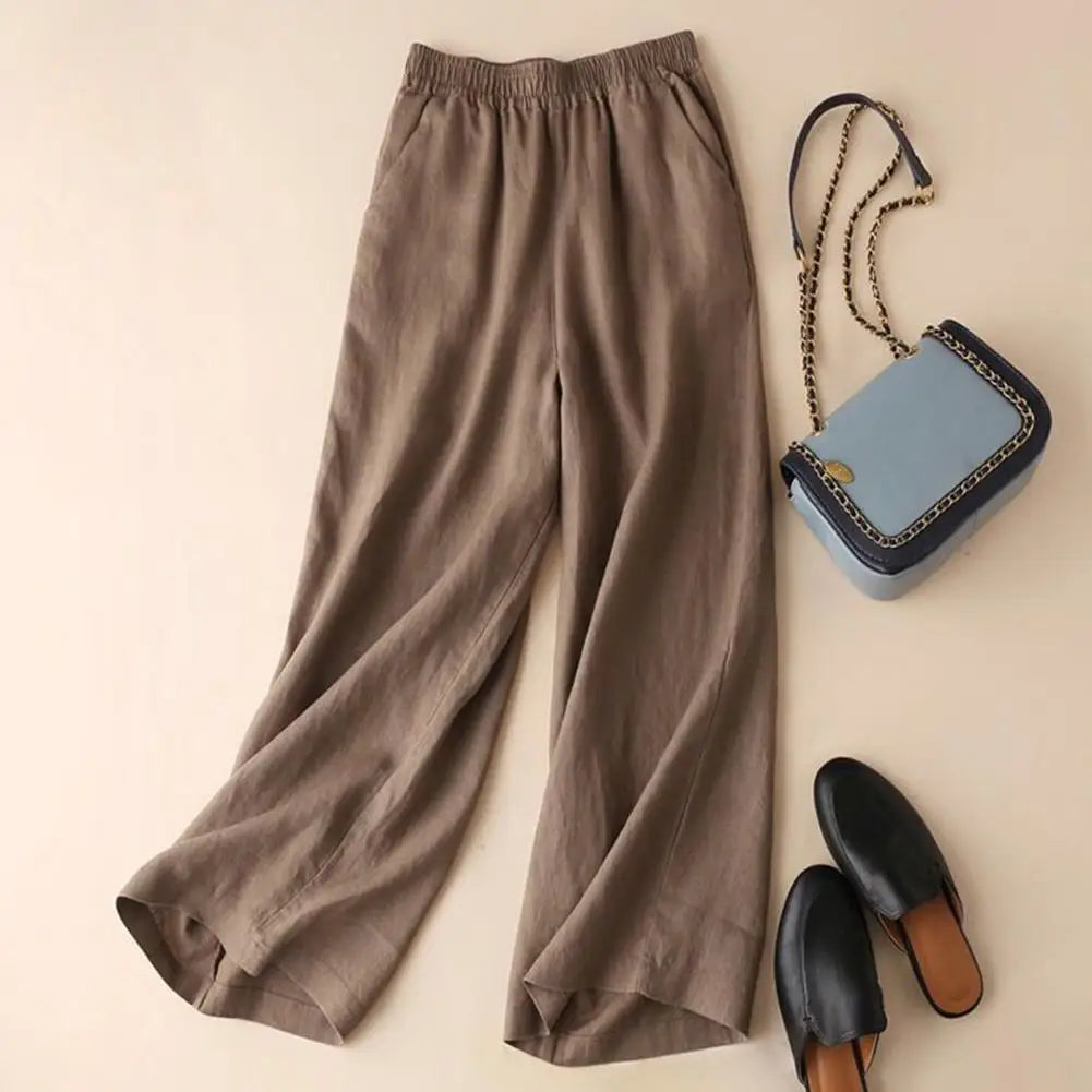 Calça Feminina Leve Macia Cor Sólida Casual Reta Comprida Calça Casual Calça de Trabalho