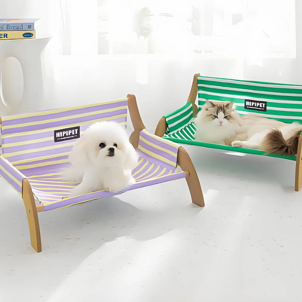 Cama Elevada para Pets com Estrutura de Madeira Respirável, Ideal para o Verão e Resistente à Umidade