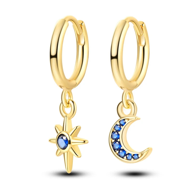 Star Moon Sun Hoop Earrings 925 Sterling Silver Original Star Shining Zircon Tassel Long Earrings For Women Luxury Jewelry Gift