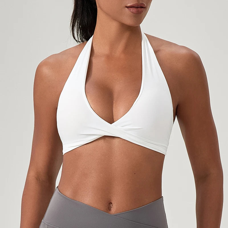Sutiã Esportivo de Yoga para Mulheres, Gola Halter com Design Elegante nas Costas, Sutiã Sexy para Academia, Corrida, Fitness