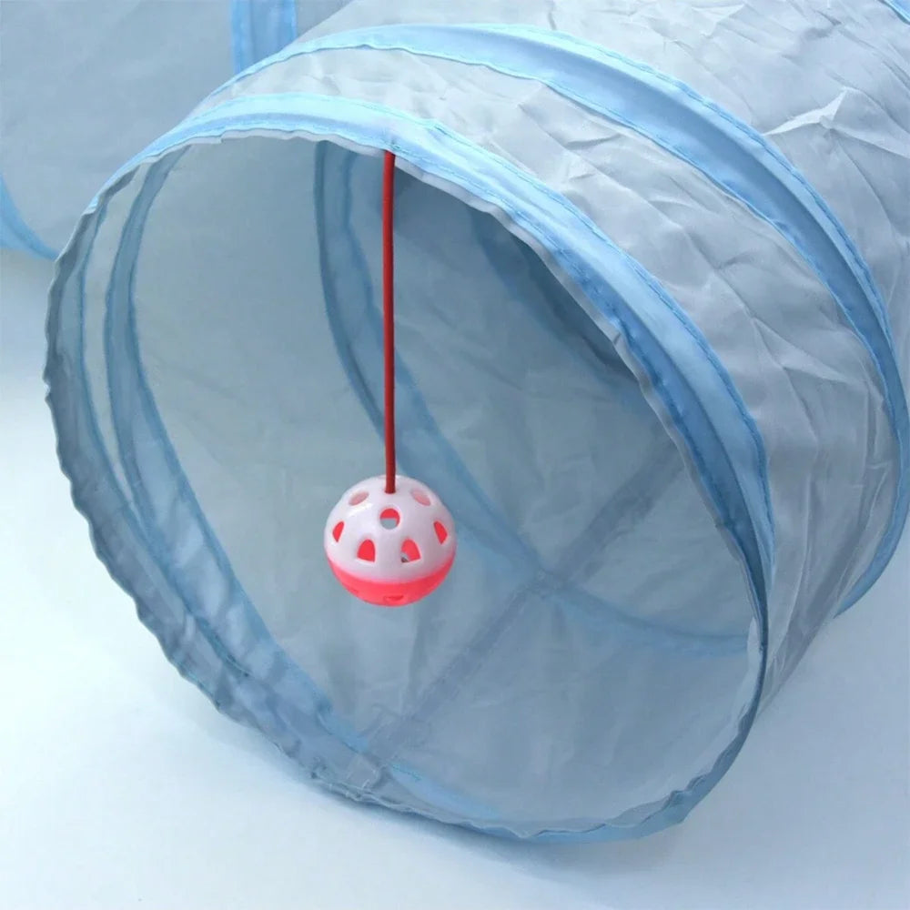 Túnel Tubo Dobrável para Gatos de Estimação 3 Vias Cinza Brinquedo Túnel para Gatinhos com Buraco de Espreitar Brinquedo Interativo de Treinamento para Animais de Estimação