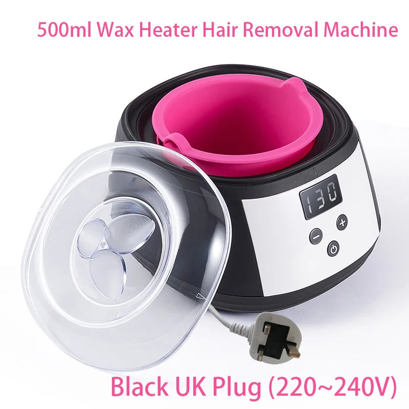 Aquecedor de Cera para Depilação, Mãos e Pés, Revestimento de Silicone Inteligente com Display LCD de 500ml, Máquina de Aquecimento e Terapia de Cera