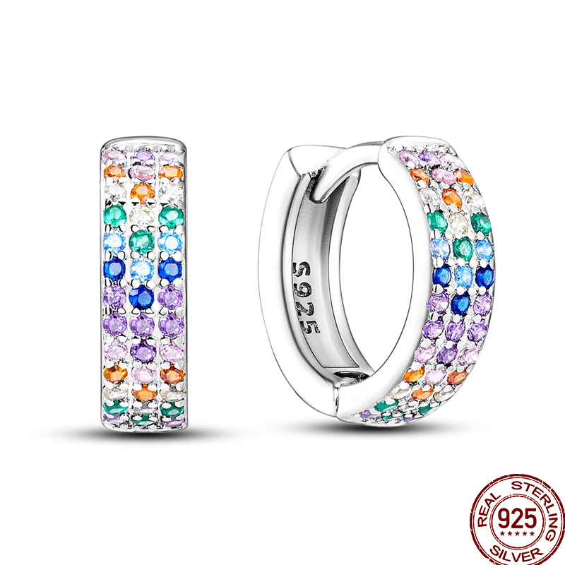 Earrings 925 Sterling Silver Colorful Shiny Zircon Earrings Temperament Charm Luxury Party Jewelry Gift Birthday Anniversary