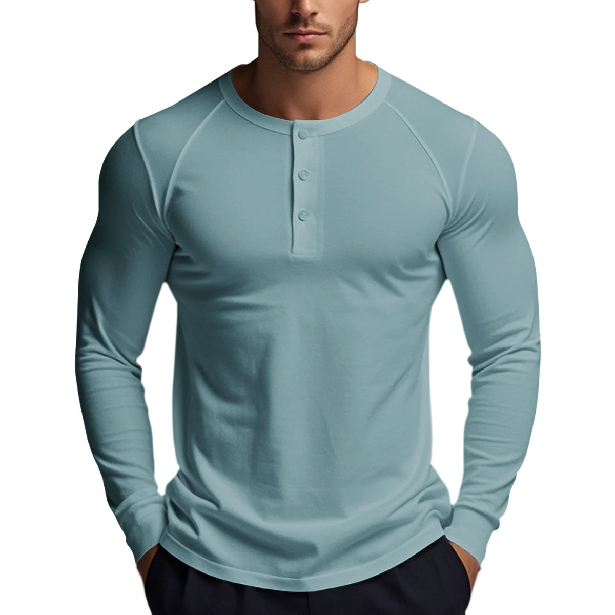 Camisetas Masculinas de Manga Comprida com Botões Camisas Henley de Outono Gola Redonda Casual de Alta Qualidade Camisetas Masculinas