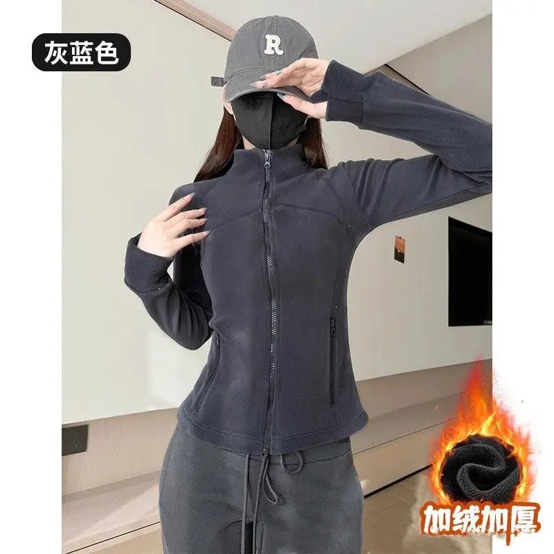 Womens Slim Fit Fleece Lined Short Cardigan Sweater Stand Collar Thickened Waist Shaping Autumn Winter Fashion Outerwear 1 - M Black [autumn and winter plus velvet style]