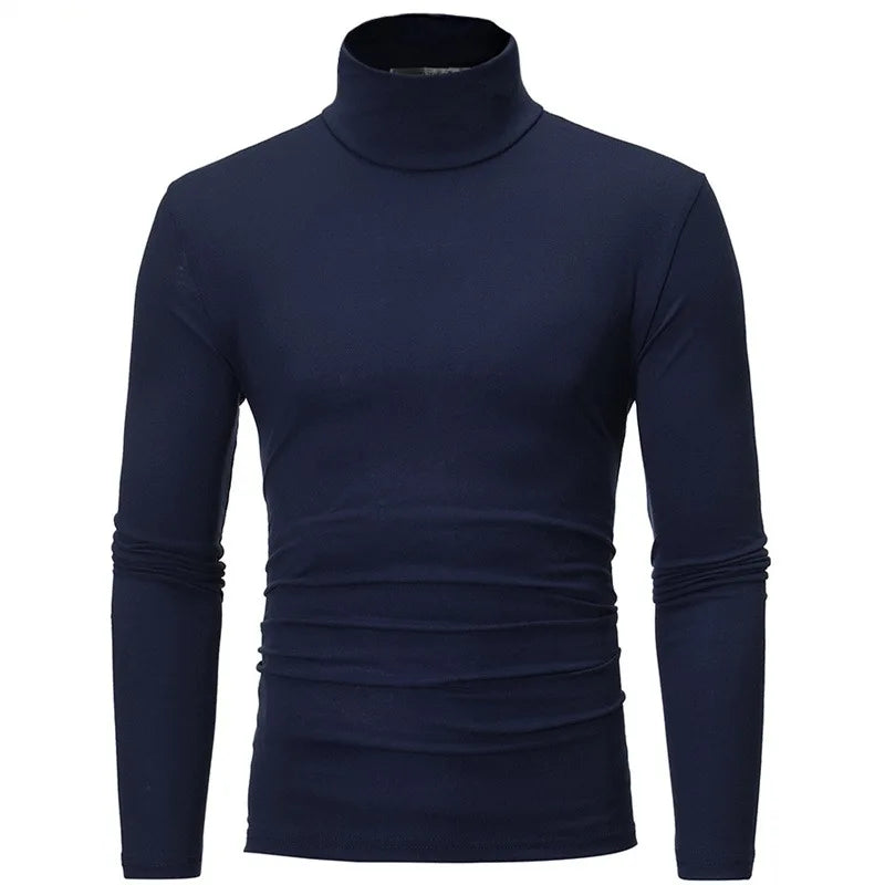 Camisa Masculina Nova Camiseta Básica Slim Fit Gola Alta de Poliéster Pulôver Gola Rolê Suéter Tops Camisa Masculina Primavera Outono