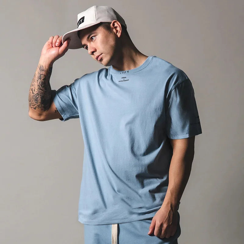 Camisa Esportiva Masculina de Algodão para Academia Japão e Reino Unido Camiseta de Corrida Masculina Manga Curta Camisetas de Treino para Homens Fitness Solta Tamanho Grande M-Xxxl