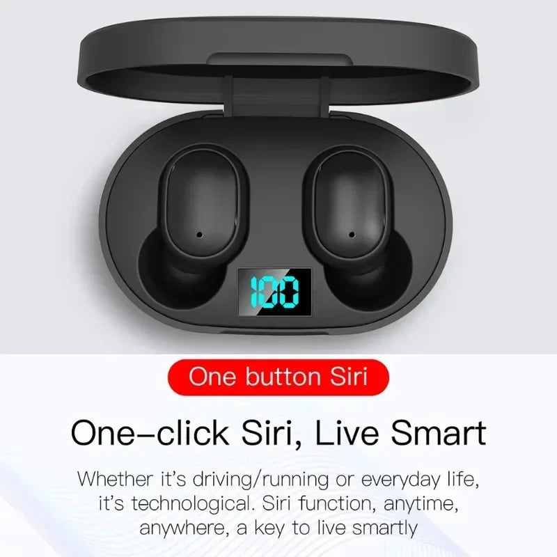 Fones de ouvido sem fio E6S com cancelamento de ruído, à prova d'água, intra-auriculares, estéreo, com estojo de carregamento com tela LED