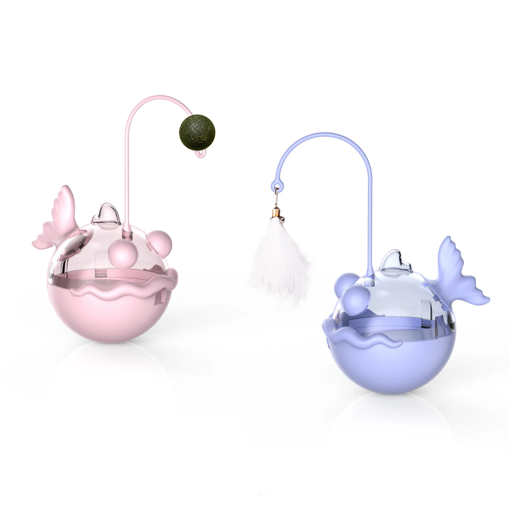 Brinquedo para Gatos Dispensa Comida Tumbler - Bolinha com Penas, Sino e Catnip com Design de Tamboril para Limpeza dos Dentes e Lambedura, Brinquedo Interativo para Gatos