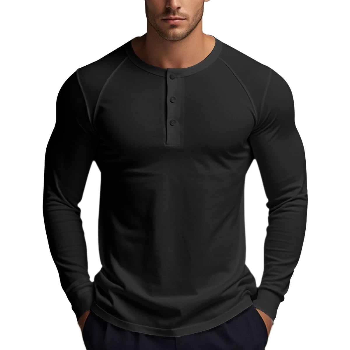 Camisetas Masculinas de Manga Comprida com Botões Camisas Henley de Outono Gola Redonda Casual de Alta Qualidade Camisetas Masculinas