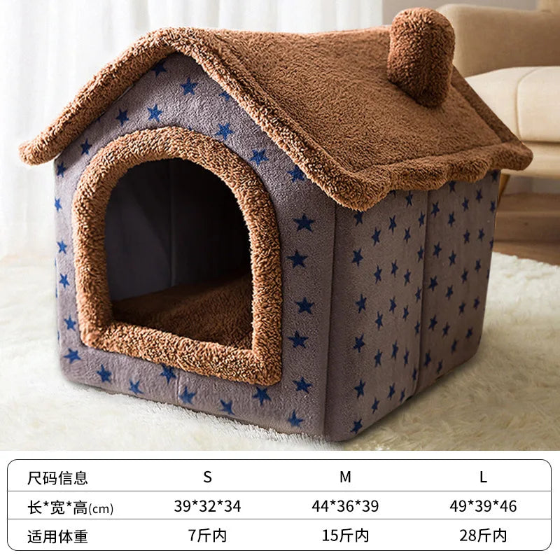 Thickened Enclosed Winter Warm  Villa Detachable Washable Pet Dog Bed  House Small  Shape Bed Home Comforter Pad