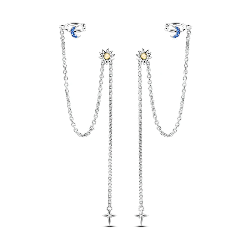 Star Moon Sun Hoop Earrings 925 Sterling Silver Original Star Shining Zircon Tassel Long Earrings For Women Luxury Jewelry Gift