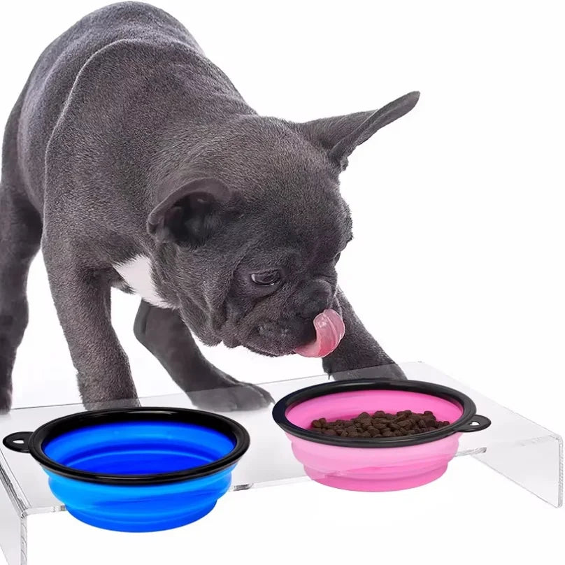 Tigela Dobrável Portátil de Silicone para Alimentação de Cães 2 em 1 Dispensador para Animais de Estimação Viagem ao Ar Livre Cães Gatos com Garrafa Mosquetão Recipiente de Água Comida