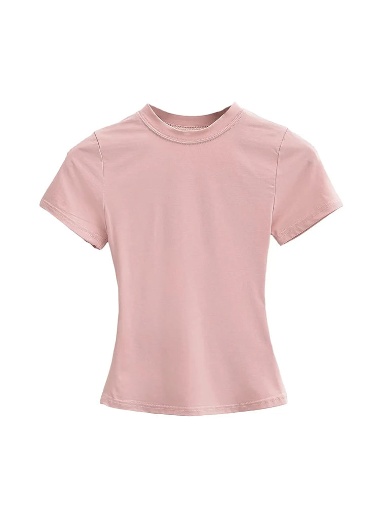 2025 New High Quality Casual T Shirt Sexy Slim Short Sleeves Fashion Trend Solid Women Clothing Y2K Tops 2 - Khaki M