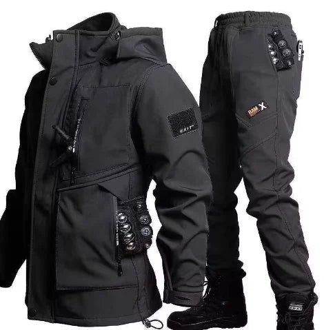 Jaqueta Masculina de Motocicleta com Conjunto de Treinamento de Veludo para Outono e Inverno Jaqueta Antidesgaste Impermeável Resistente ao Frio Presentes de Fim de Ano