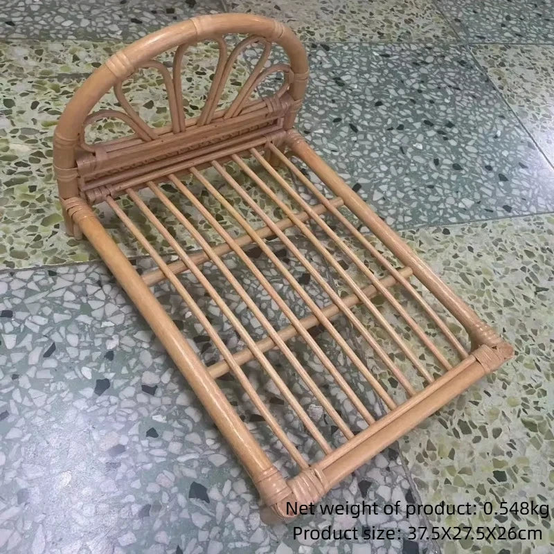 Natural Rattan Cat Bed Frame Handwoven Cat Photography Prop Wicker Pet Sofa Bed for Indoor Cats Mini Photo Shoot Bed for Kittens