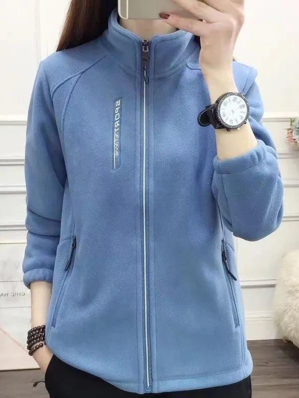 Jaqueta Feminina de Outono Inverno de Lã Grossa para Esportes ao Ar Livre Gola Alta Cardigã de Moletom Suave Pelúcia Quente