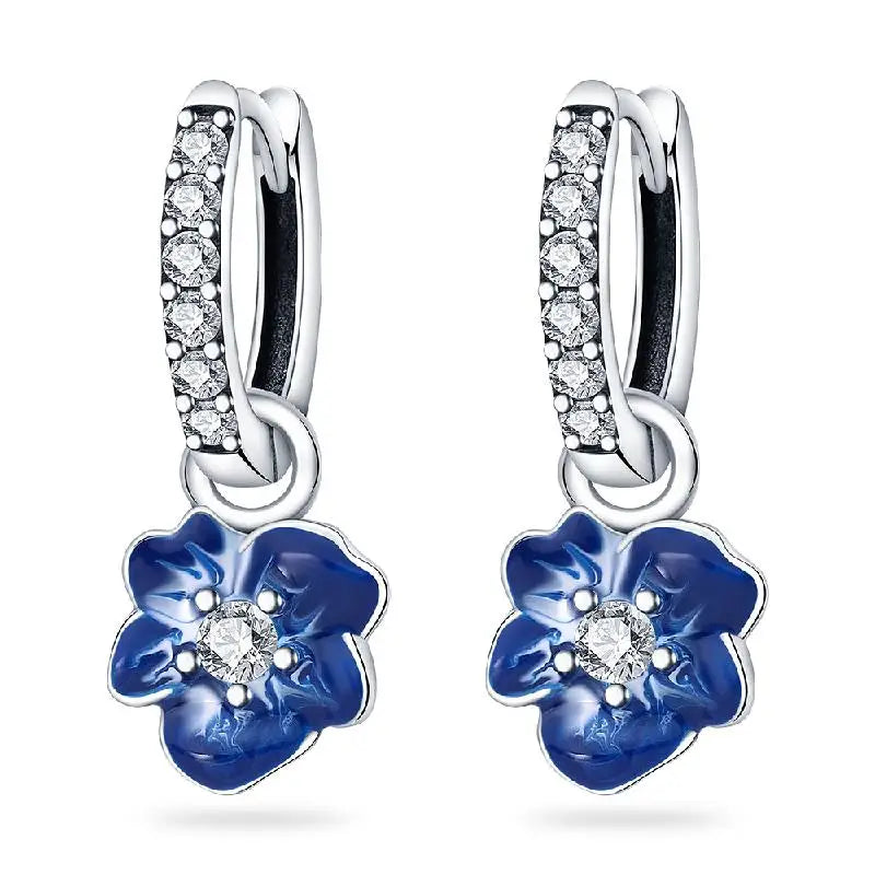 925 Sterling Silver Moon Universe Starry Sky Series Charm Earrings Women Blue Shiny Zircon Daily Wear Jewelry