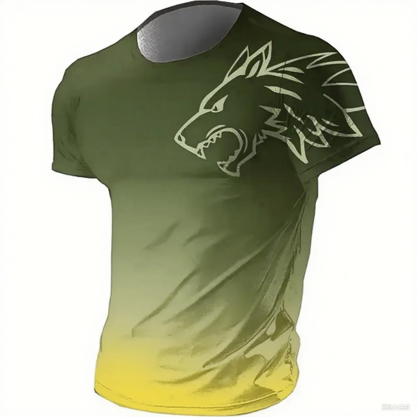 Camiseta masculina fitness sportswear verão 2024 vintage masculina 3D estampada secagem rápida gradiente animal lobo manga curta