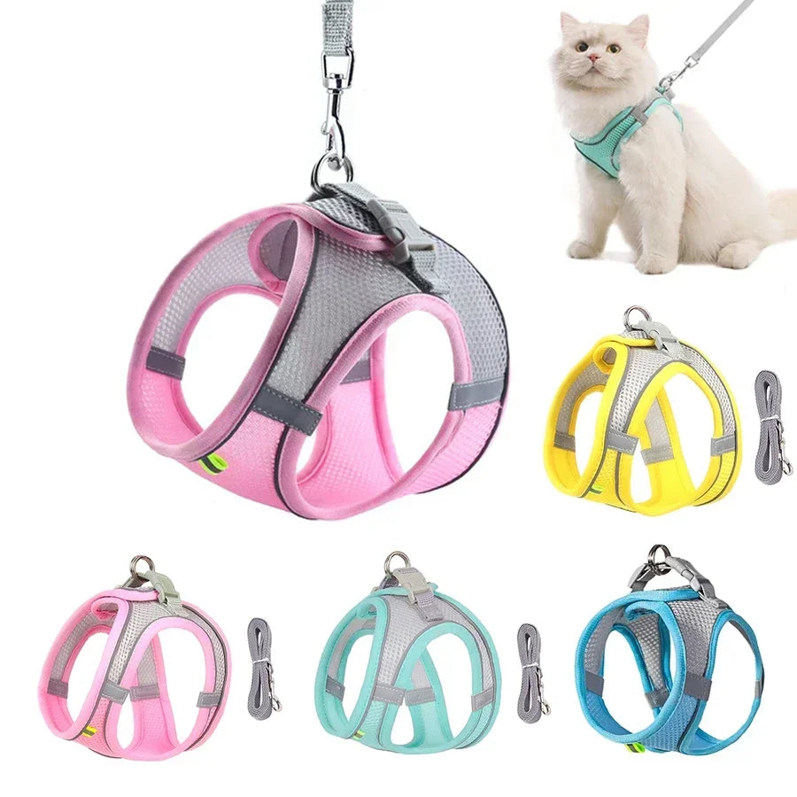Conjunto de Coleira e Peitoral para Cães Pequenos Bulldog Francês Chihuahua Pug Coleira de Caminhada ao Ar Livre Coleira Ajustável para Filhotes de Cachorro e Gatos