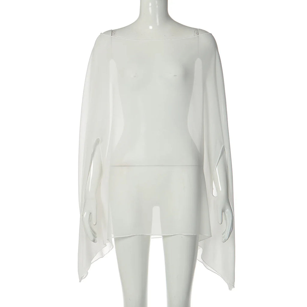 Roupa Feminina Blusas Transparentes de Chiffon Sexy Moda Sólida Camisas Elegantes para Mulheres Balada Noite Tops Branco Preto Streetwear