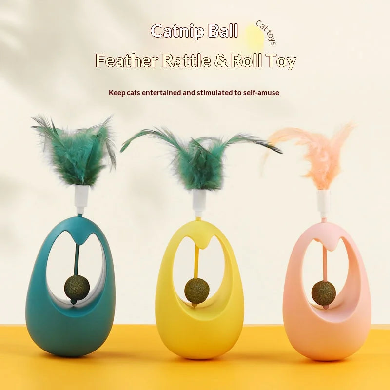 Brinquedo Tumbler 3 em 1 Não Tóxico para Gatos - Bola de Catnip Durável, Varinha de Pena, Plástico, Para Autoentretenimento, Alívio do Estresse para Pets