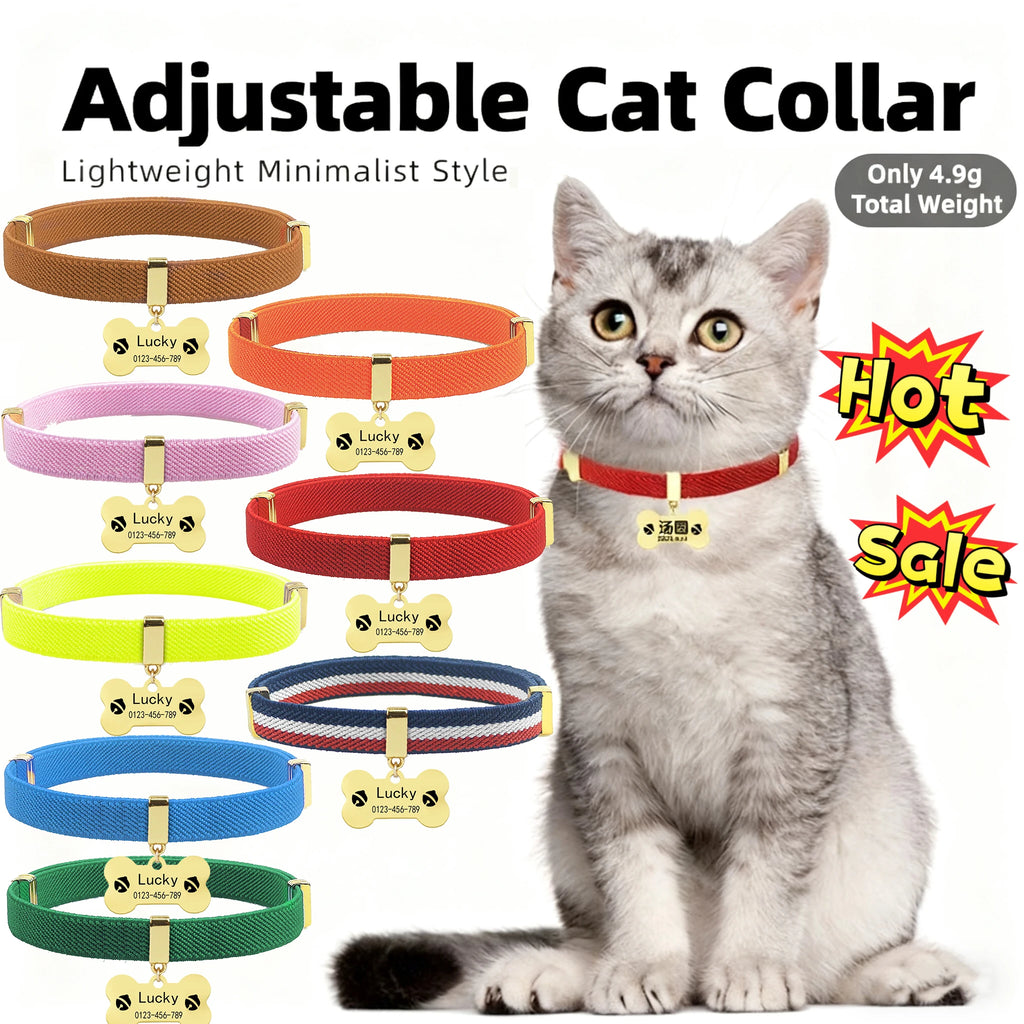 Coleira de Gato Personalizada com Placa de Identificação de Metal com AirTag Destacável para Gatinhos Coleiras Ajustáveis para Gatos, Filhotes e Cães