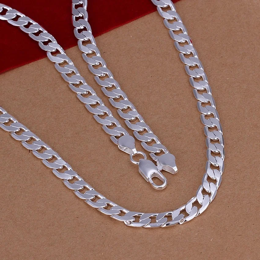 Colar Fino de Prata Esterlina 925 Requintado Nobre Luxuoso Deslumbrante Charme Moda Corrente Sólida 6MM Masculina Feminina Joias de Casamento
