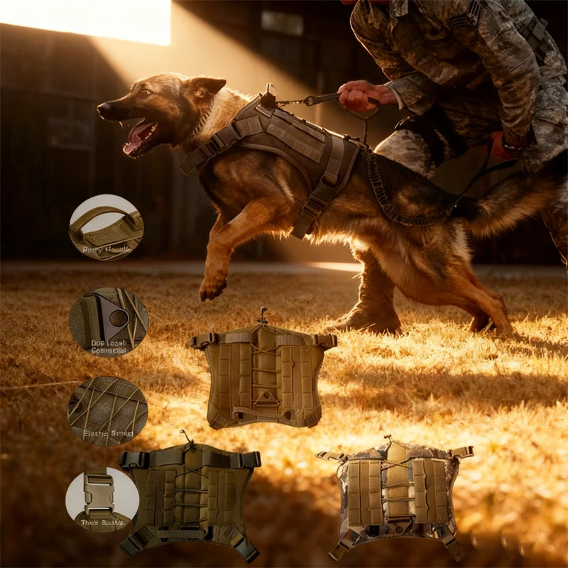 Coleira de Peitoral Tático para Cães Médios e Grandes Coleira para Cães Colete Militar para Cães Arnês Ajustável para Cães de Serviço para Treinamento e Caminhada