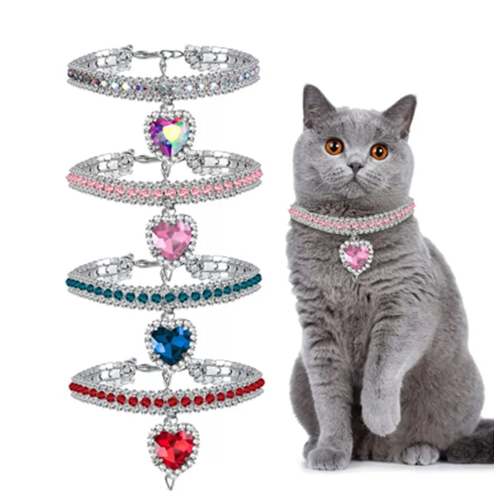 Colar Diamante para Gato Filhote, Strass Brilhante Fofo, Pingente de Cristal, Coleira para Pet, Acessórios para Gato
