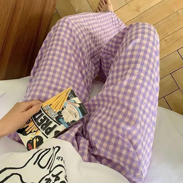 Calça Feminina Pantalona de Algodão Fina para o Verão Nova Roupa de Dormir Casual Solta Estilo Preguiçoso BF Corte Reto Caimento Solto Cintura Alta