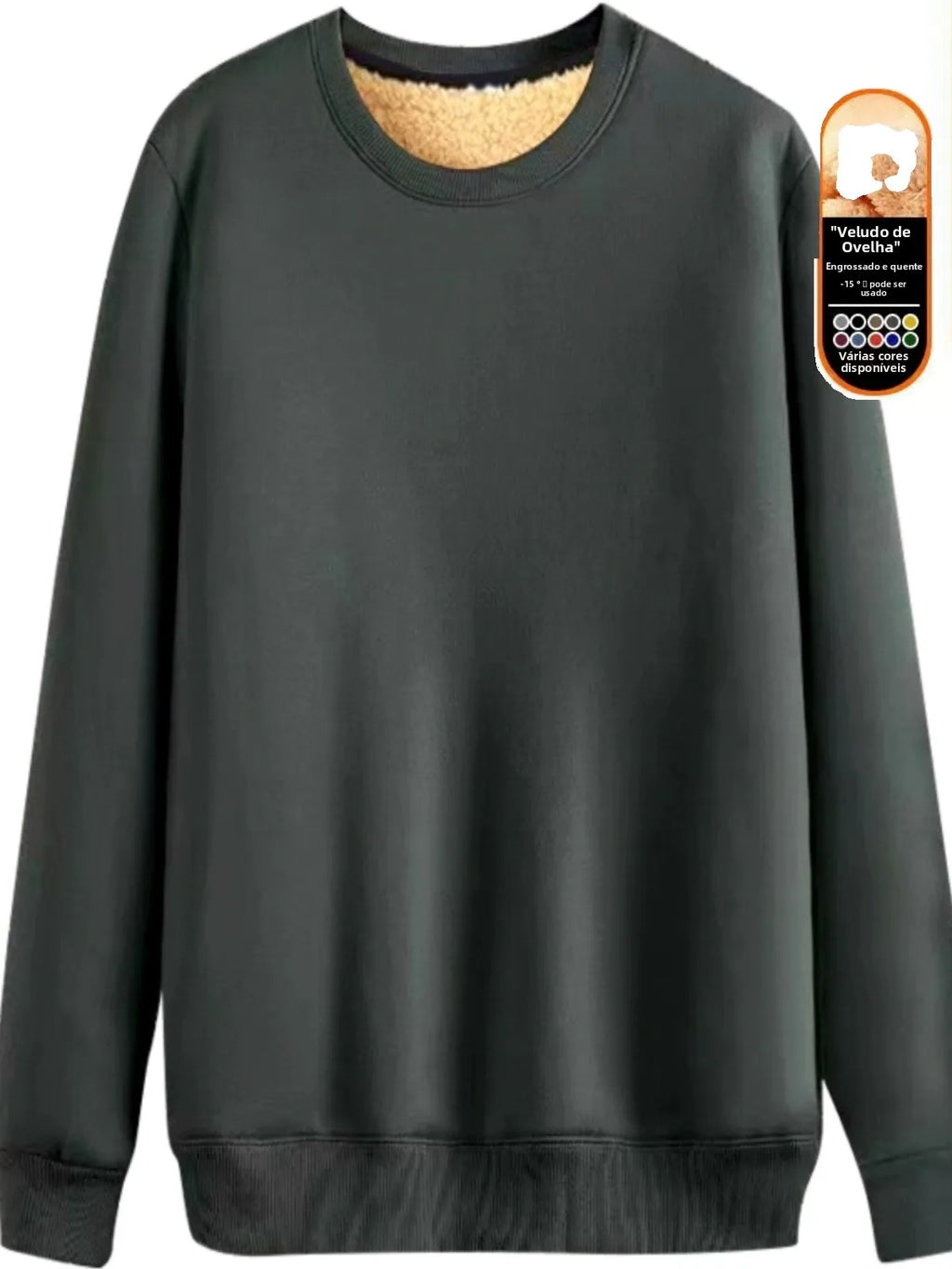 Men's Fleece Lined round Neck Sweatshirt Loose Long Sleeve T-Shirt Thickened Lamb Velvet Warm Winter Base Layer Shirt