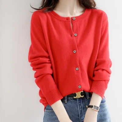 Off Season 38 Knitted Cardigan Womens Cashmere Short Round Neck Loose Outerwear Large Size Sweater Commute Style Korean Loos 1 - 3xl Wine red