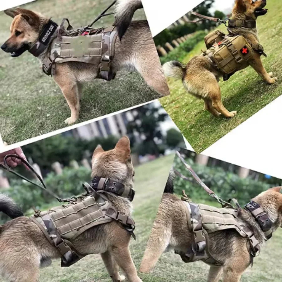 Coleira de Peitoral Tático para Cães Médios e Grandes Coleira para Cães Colete Militar para Cães Arnês Ajustável para Cães de Serviço para Treinamento e Caminhada