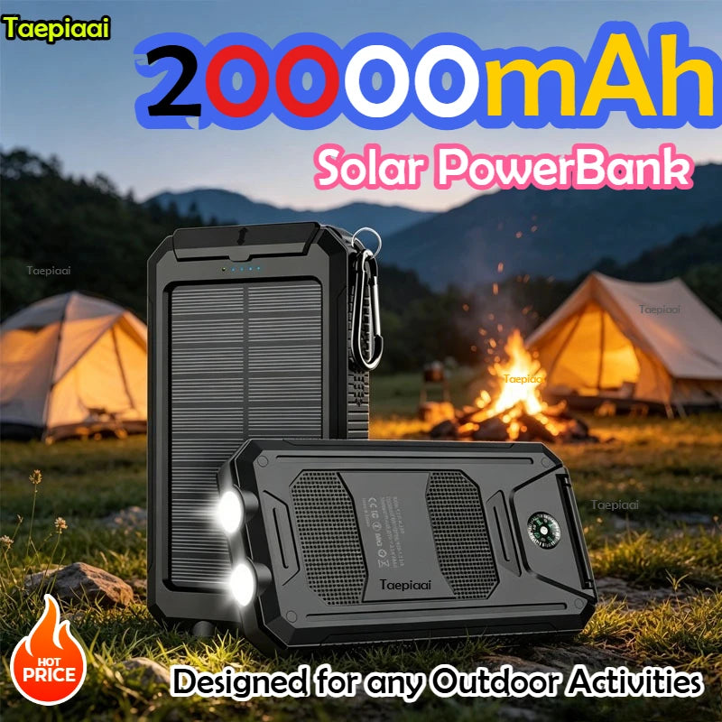 Solar Power Bank 20000mAh Portable Charging Strong LED Light