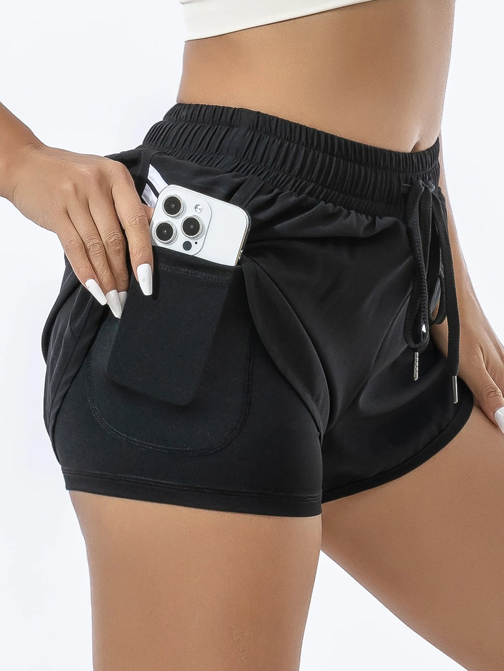 Shorts esportivos femininos de verão para corrida yoga de secagem rápida férias dois anti-caminhada camada dupla respirável confortável