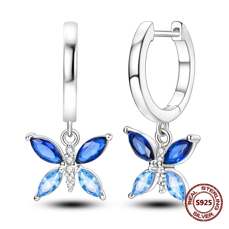 Lucky Clover Earrings 925 Silver Original Zircon Butterfly Dragonfly Chameleons Bee Flower Earrings For Women Jewelry Gift