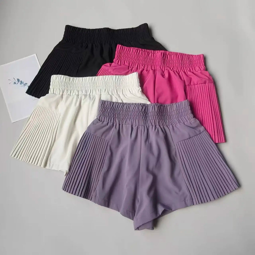 Shorts Esportivos Femininos com Bolsos, Shorts de Secagem Rápida, Calças de Yoga Falsas de Duas Peças de Cintura Alta, Shorts de Corrida e Fitness Verão