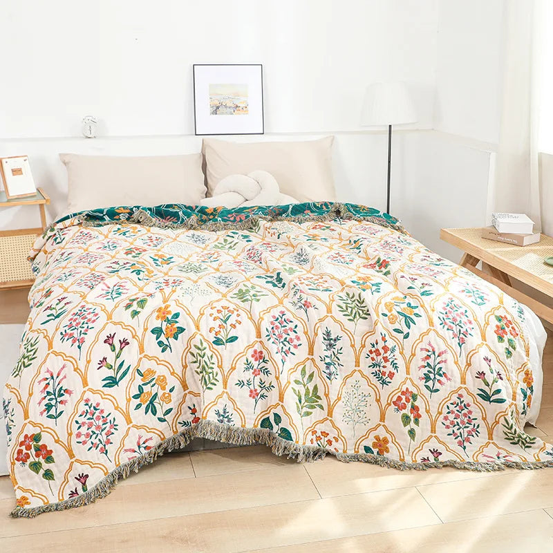 Japanese Throw Blanket Cotton Double Sided Sofa Cover Sofa Cushion Leisure Blanket Bedspread Four Seasons Cooling Quilt Sheet