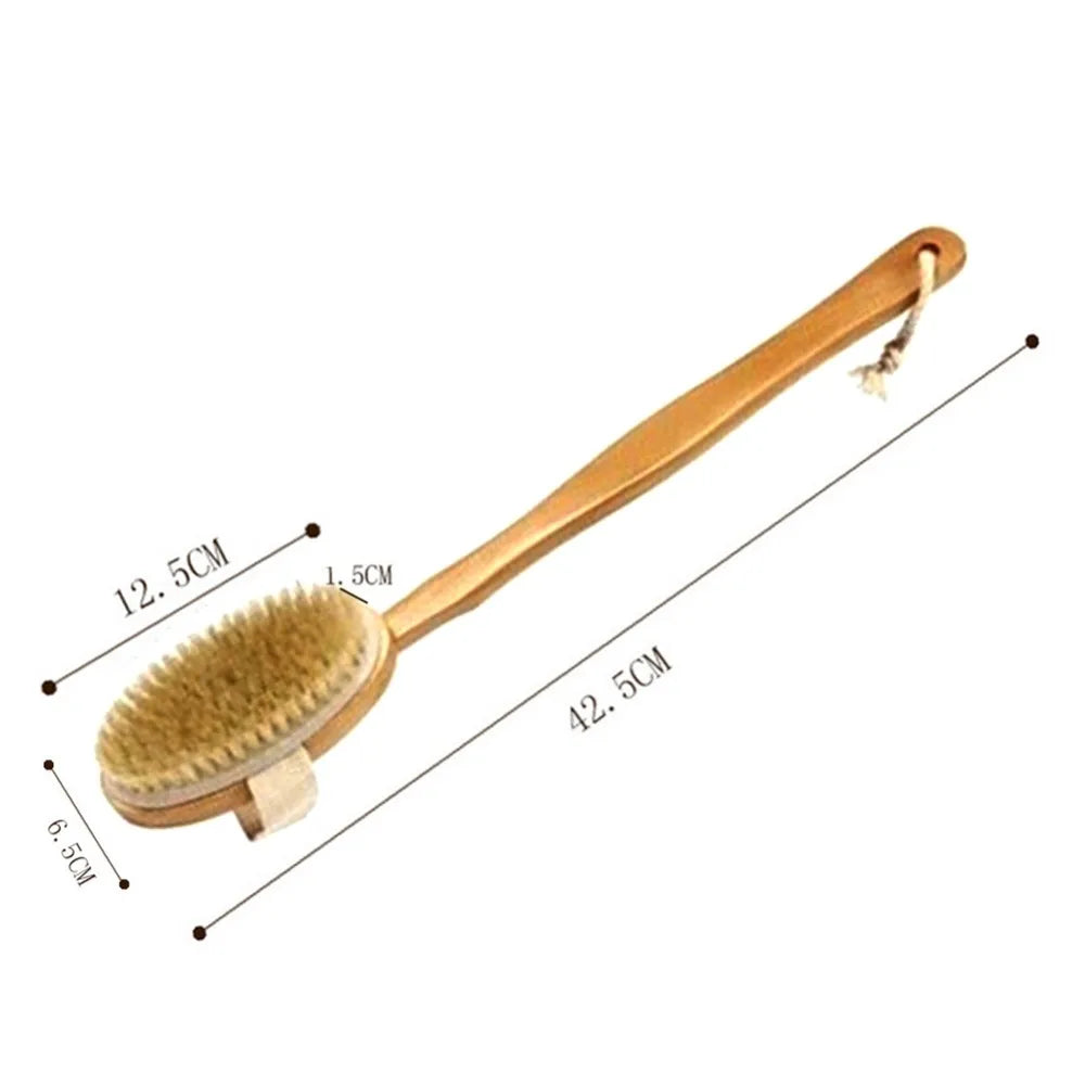 Natural Wood Long Handle Body Bath Brush